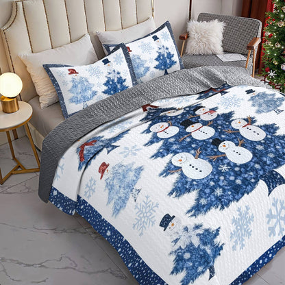 Shineful All Season Quilt 3-Piece Set Happy Snowman Christmas