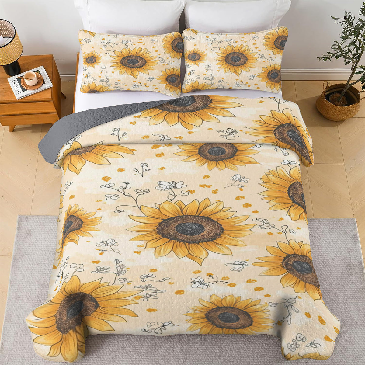 Shineful All Season Quilt 3-Piece Set Blooming Sunflower