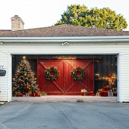 Shineful Garage Door Banner Decoration Christmas Red Barn
