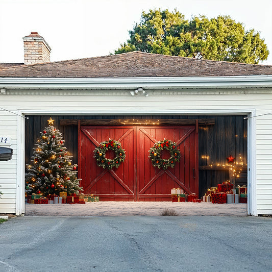 Shineful Garage Door Banner Decoration Christmas Red Barn