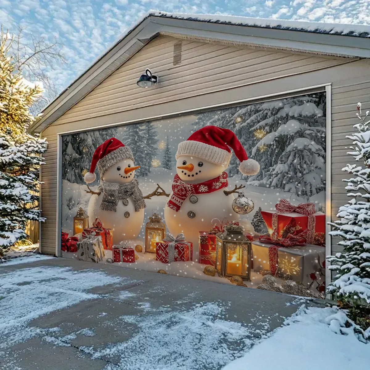 Shineful Garage Door Banner Decoration - Festive Couple Snowman