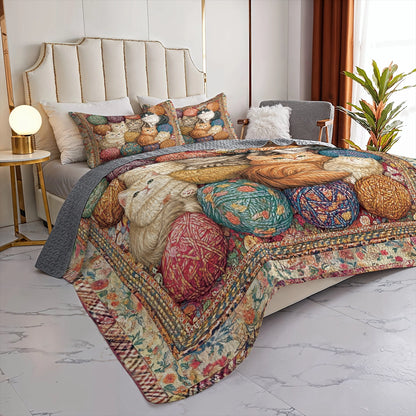 Shineful All Season Quilt 3-Piece Set - Purrfect Yarn Cat