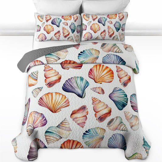 Shineful All Season Quilt 3-Piece Set Colorful Seashells Pattern