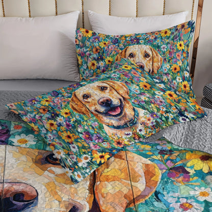 Shineful All Season Quilt 3-Piece Set - Floral Labrador Dream