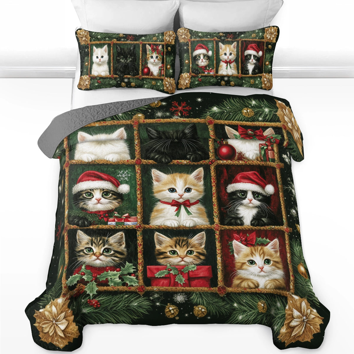 Shineful All Season Quilt 3-Piece Set Christmas Merry Meowmas