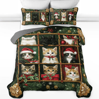 Shineful All Season Quilt 3-Piece Set Christmas Merry Meowmas