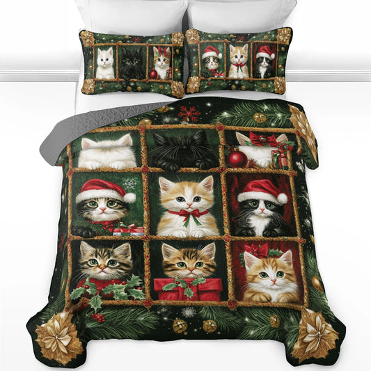 Shineful All Season Quilt 3-Piece Set Christmas Merry Meowmas