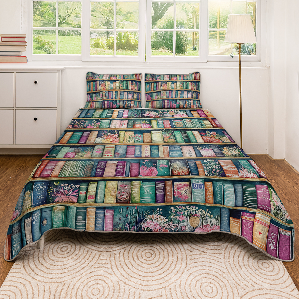 Shineful All Season Quilt 3-Piece Set Botanical Blooming Bookshelves