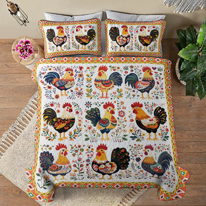 Shineful All Season Quilt 3-Piece Set Folk Art Roosters