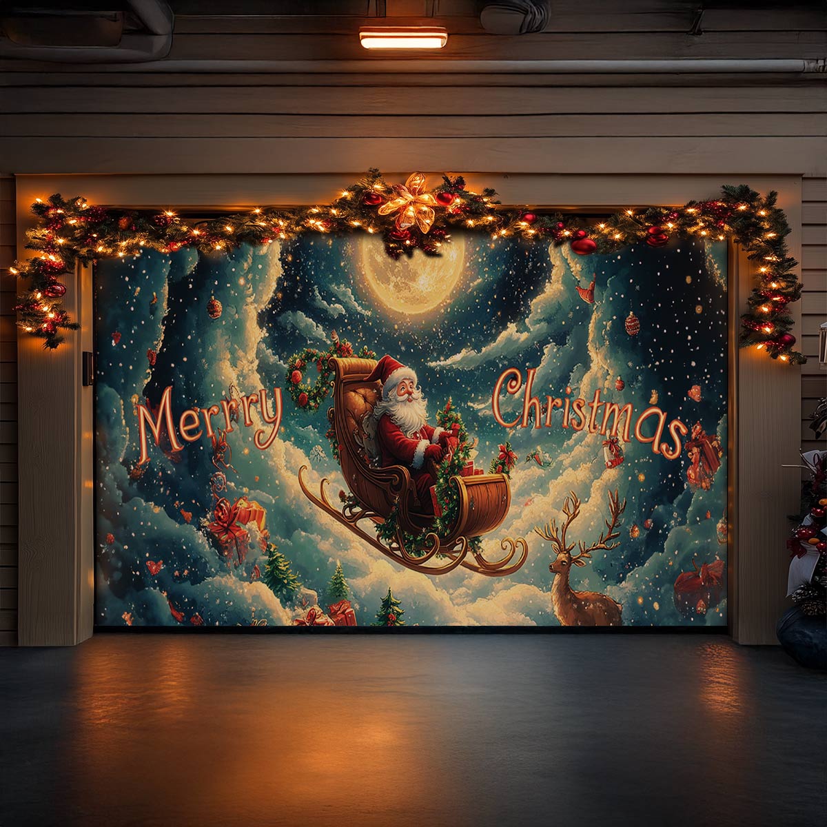 Shineful Garage Door Banner Decoration  Santa's Magical Sleigh Ride