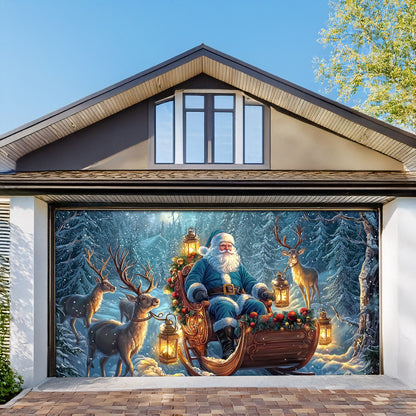 Shineful Garage Door Banner Decoration - Blue Santa Sleigh