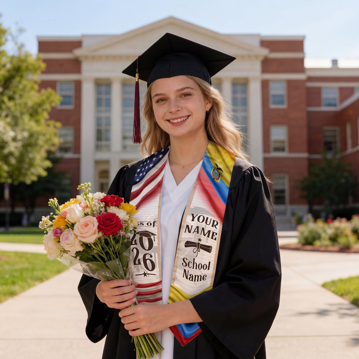 Shineful Graduation Sash Personalized American Ecuador Pride