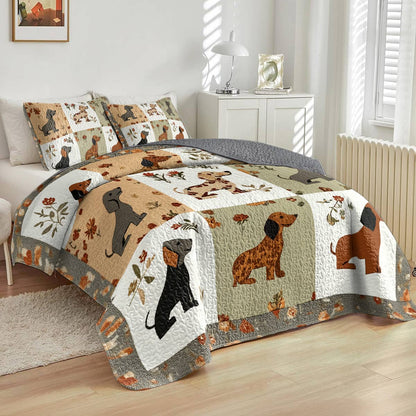 Shineful All Season Quilt 3-Piece Set - Vintage Floral Dachshund