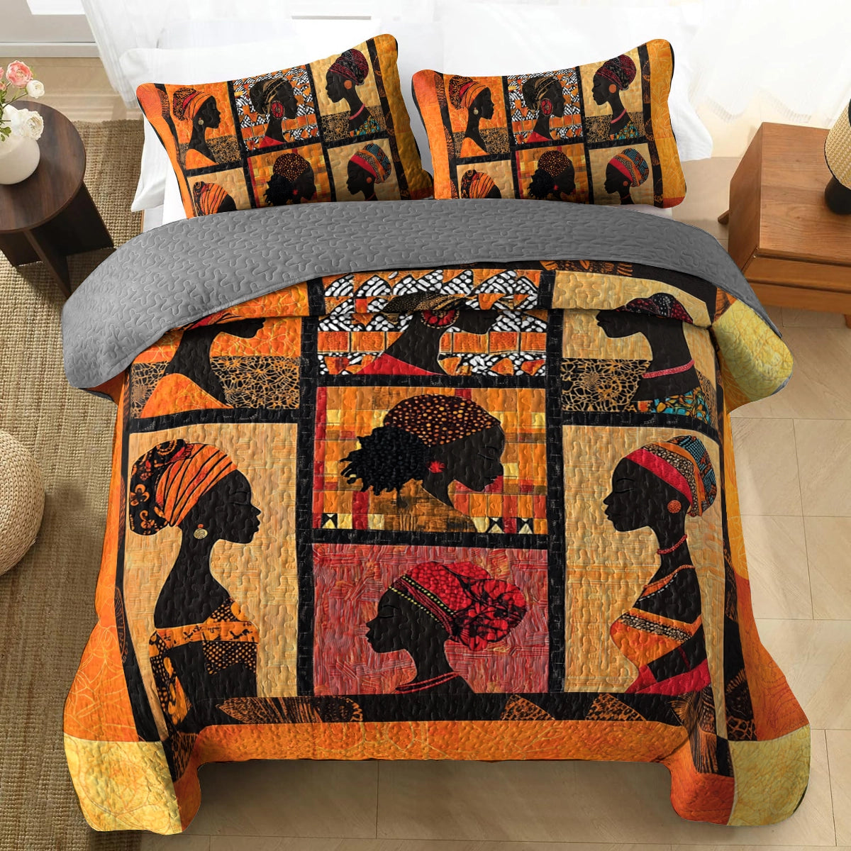 Shineful All Season Quilt 3-Piece Set African Queen Elegance