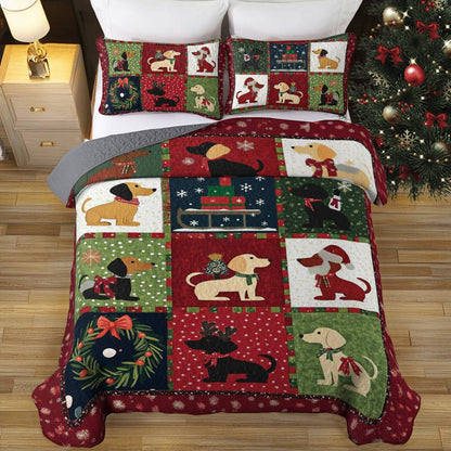 Shineful All Season Quilt 3-Piece Set Festive Dachshunds