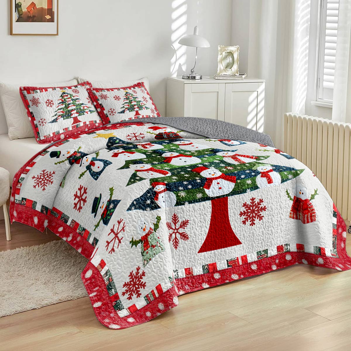 Shineful All Season Quilt 3-Piece Set Stunning Christmas Tree Snowmen