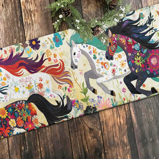 Shineful 2D Flat Print Quilted Table Runner Flower Racing