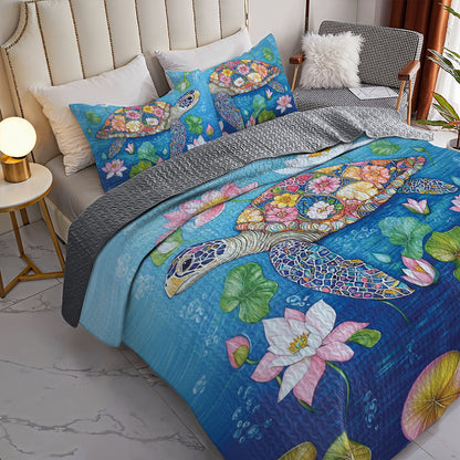 Shineful All Season Quilt 3-Piece Set Floral Turtle