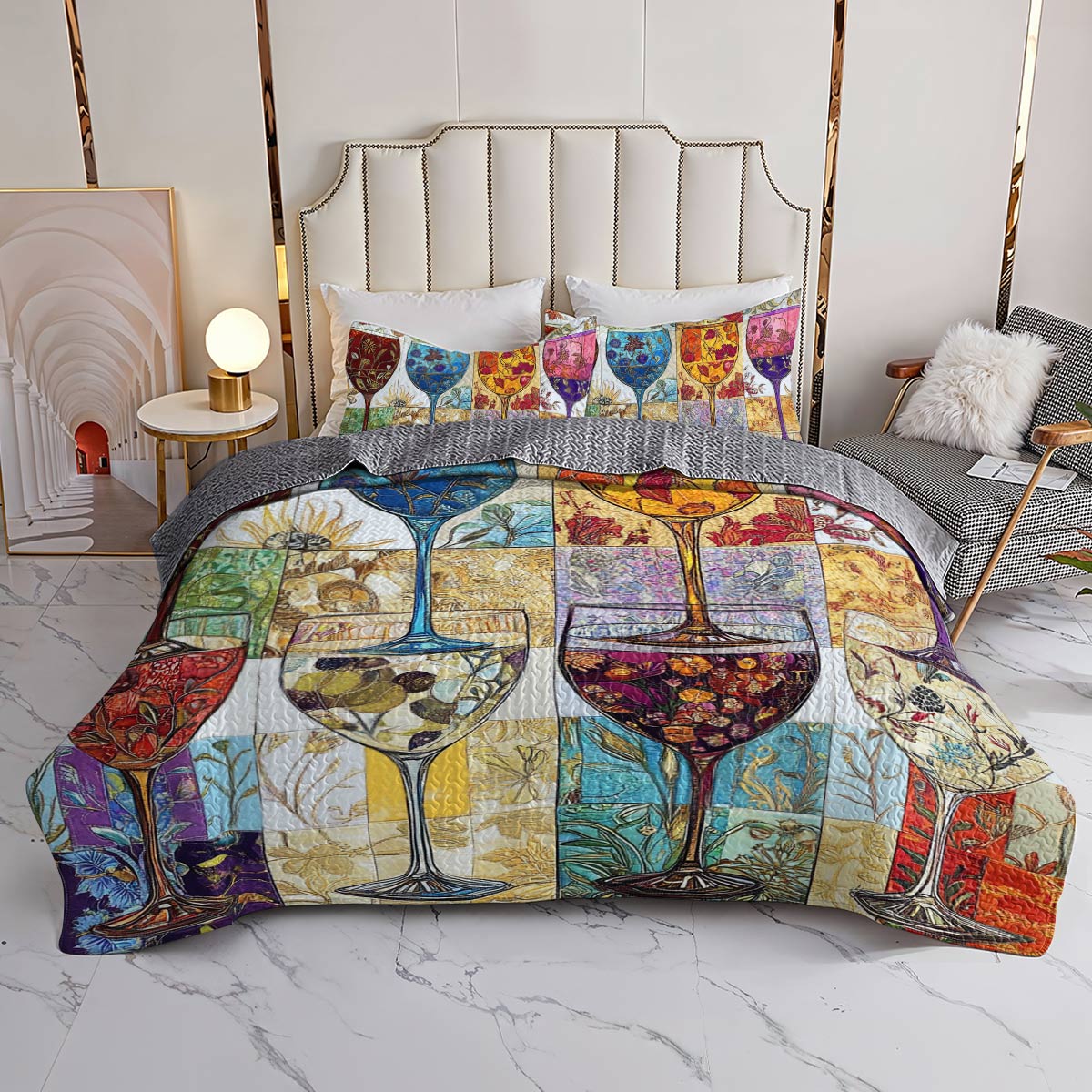 Shineful All Season Quilt 3-Piece Set Gorgeous Classic Wine Glass