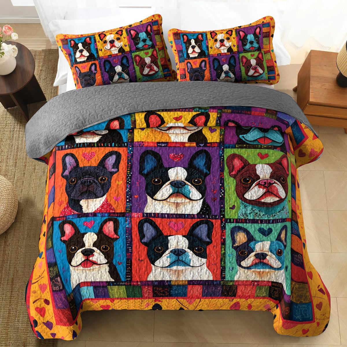 Shineful All Season Quilt 3-Piece Set French Bulldog Puppy Pop Art