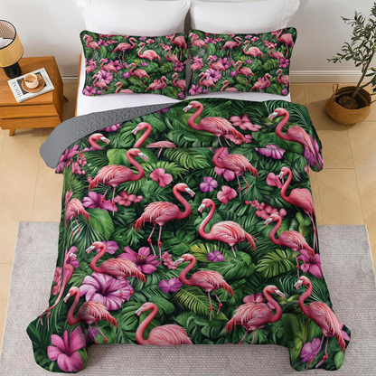 Shineful All Season Quilt 3-Piece Set - Flamingo Oasis