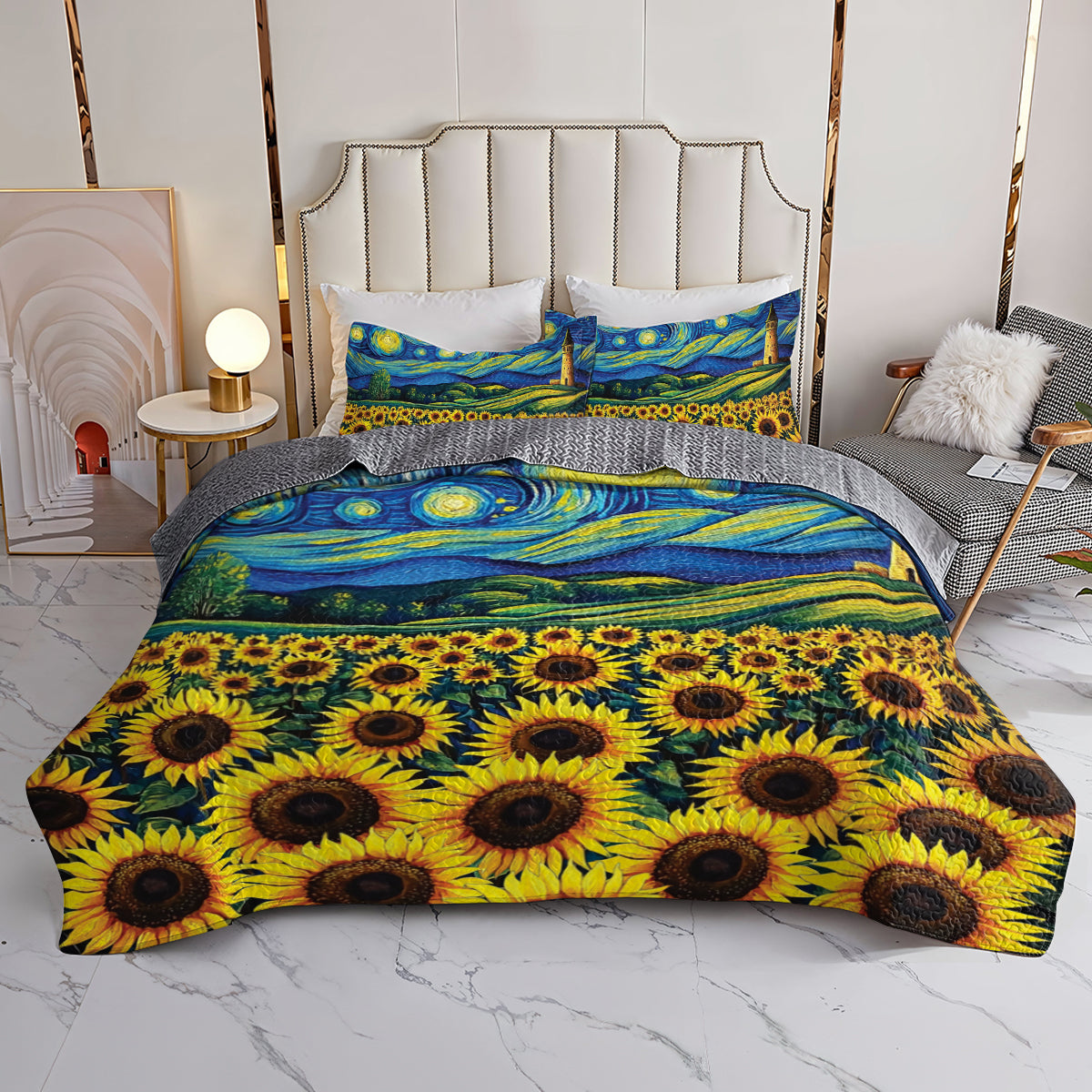 Shineful All Season Quilt 3-Piece Set Vibrant Sunflower Field