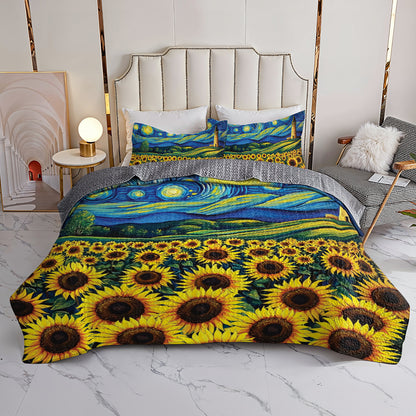 Shineful All Season Quilt 3-Piece Set Vibrant Sunflower Field