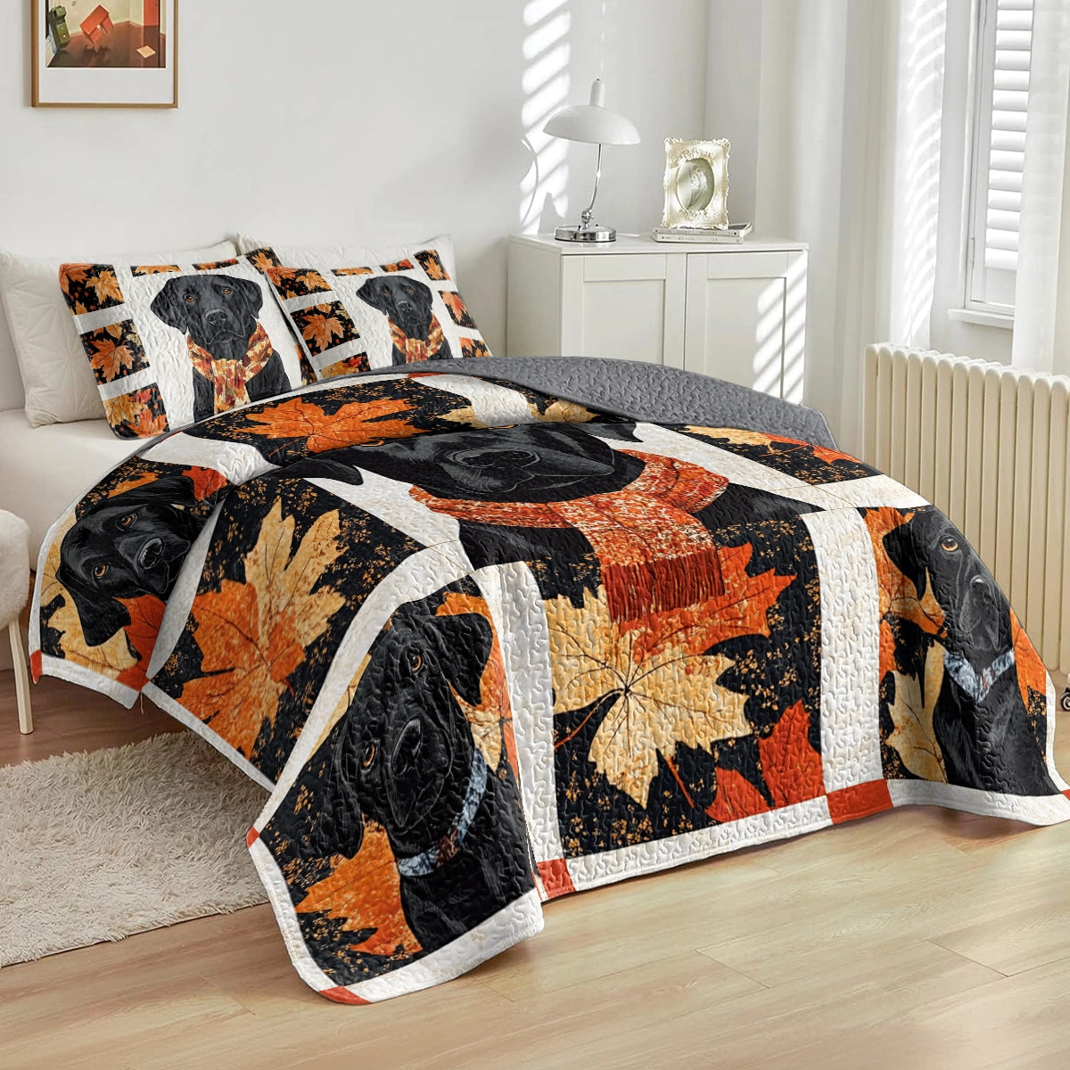 Shineful All Season Quilt 3-Piece Set - Autumn Labrador Cozy
