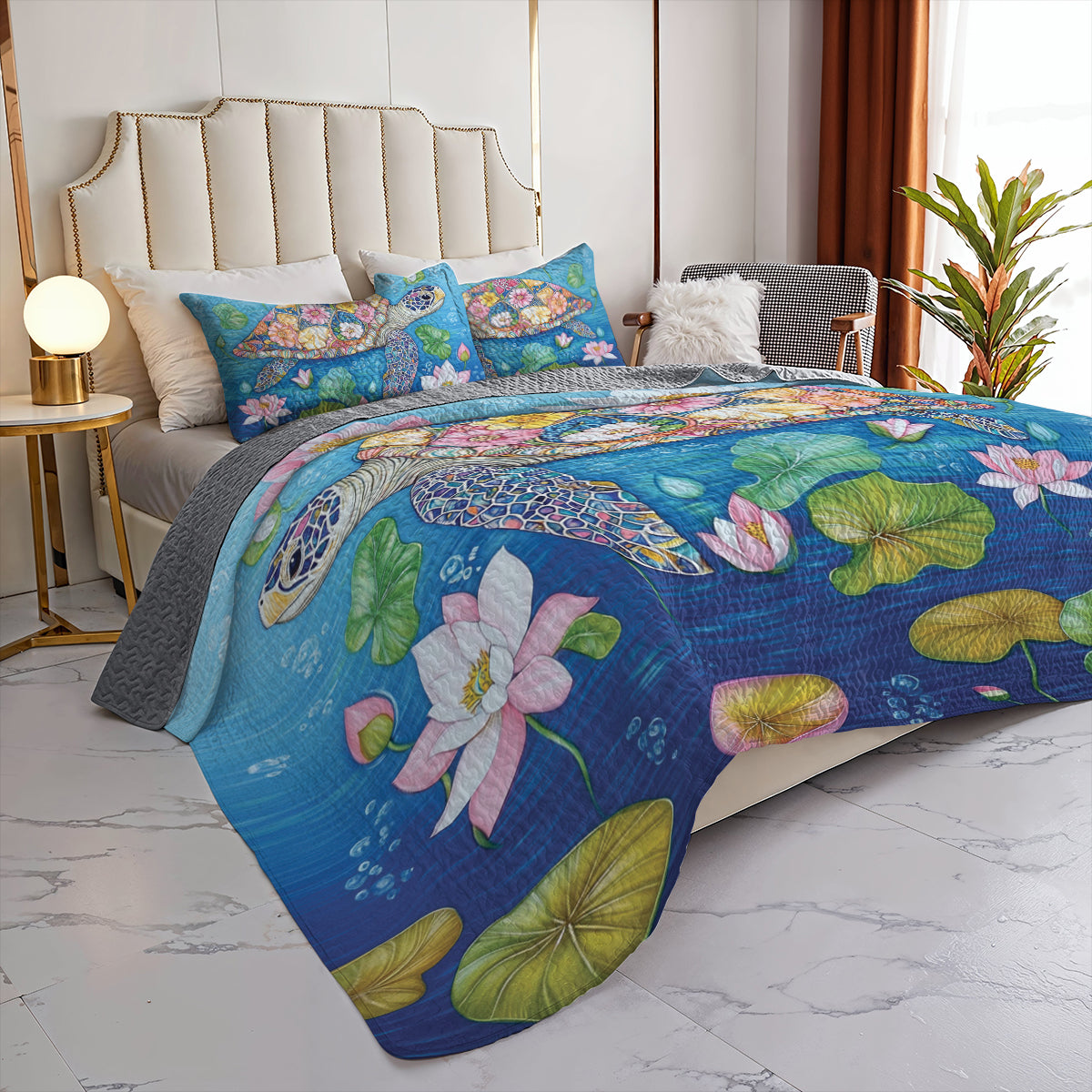 Shineful All Season Quilt 3-Piece Set Floral Turtle