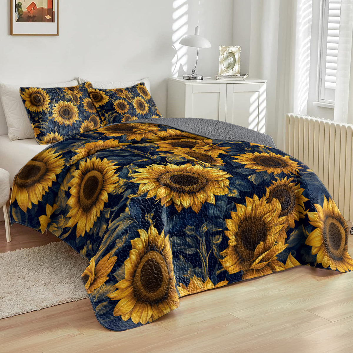Shineful All Season Quilt 3-Piece Set Gorgeous Sunflower