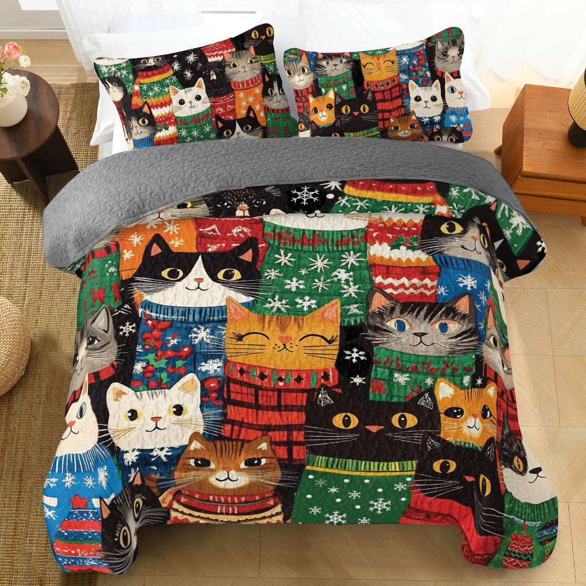 Shineful All Season Quilt 3-Piece Set Cozy Cats