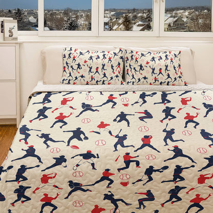 Shineful All Season Quilt 3-Piece Set - Baseball Motion