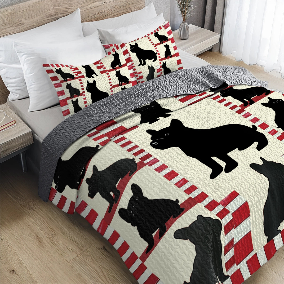 Shineful All Season Quilt 3-Piece Set - French Bulldog Patchwork