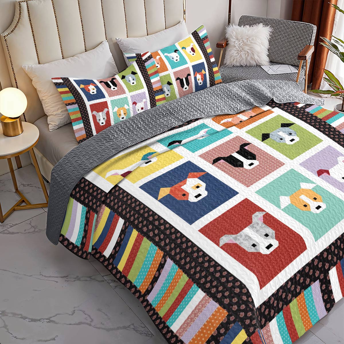 Shineful All Season Quilt 3-Piece Set Colorful Pitbulls