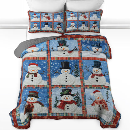 Shineful All Season Quilt 3-Piece Set Snowman Patchwork