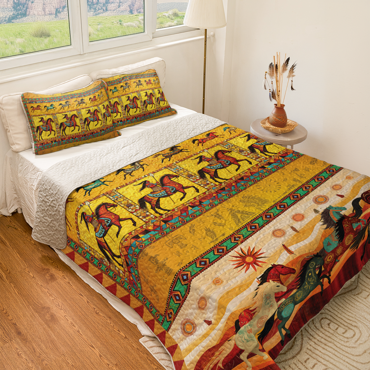 Shineful All Season Quilt 3-Piece Set Native America Warrior
