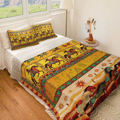 Shineful All Season Quilt 3-Piece Set Native America Warrior
