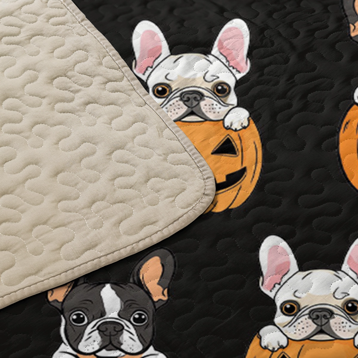 Shineful All Season Quilt 3-Piece Set - Puppy Frenchie Pumpkin
