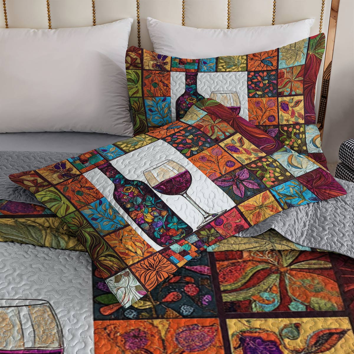 Shineful All Season Quilt 3-Piece Set Vintage Wine Glass Lovely