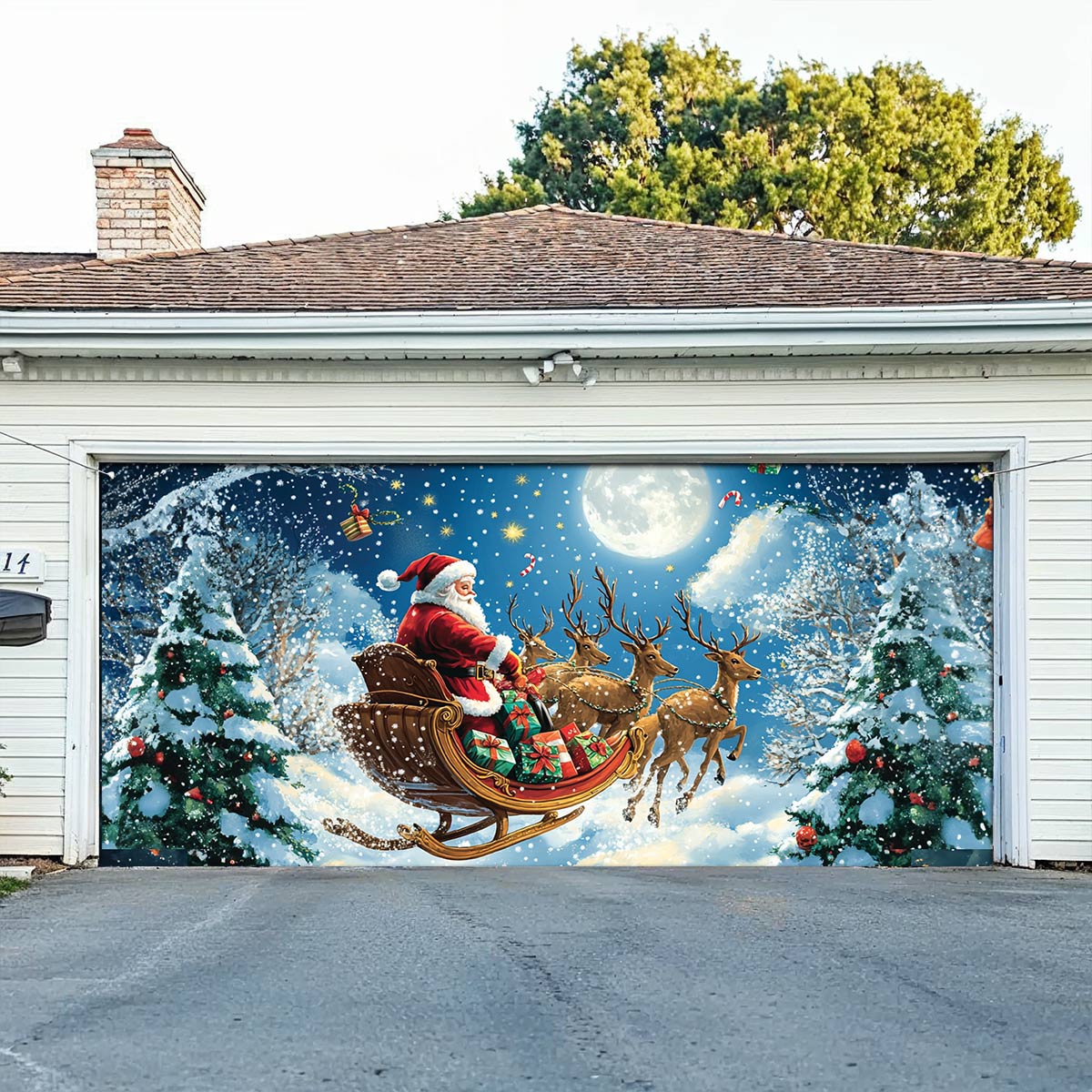 Shineful Garage Door Banner Decoration Moonlit Christmas Journey