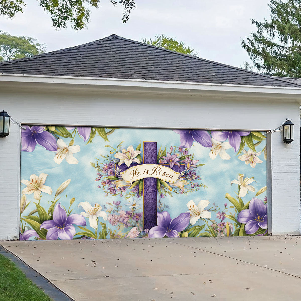 Shineful Garage Door Banner Decoration Catholic Easter Lily