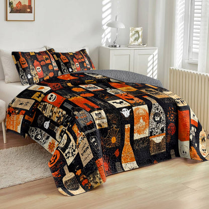 Shineful All Season Quilt 3-Piece Set Halloween Wine Bottles
