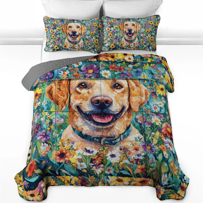 Shineful All Season Quilt 3-Piece Set - Floral Labrador Dream
