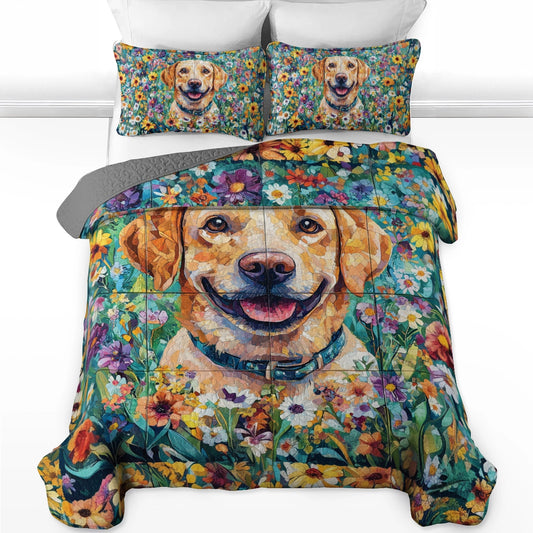 Shineful All Season Quilt 3-Piece Set - Floral Labrador Dream