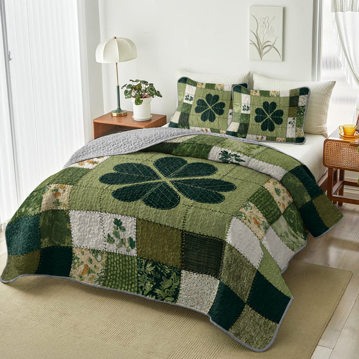 Shineful All Season Quilt 3-Piece Set Lucky Clover