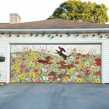 Shineful Garage Door Banner Decoration Dachshund In Flower Garden