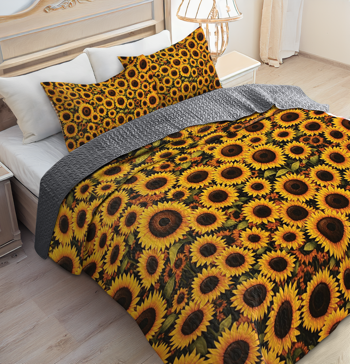 Shineful All Season Quilt 3-Piece Set - Sunlit Golden Blooms
