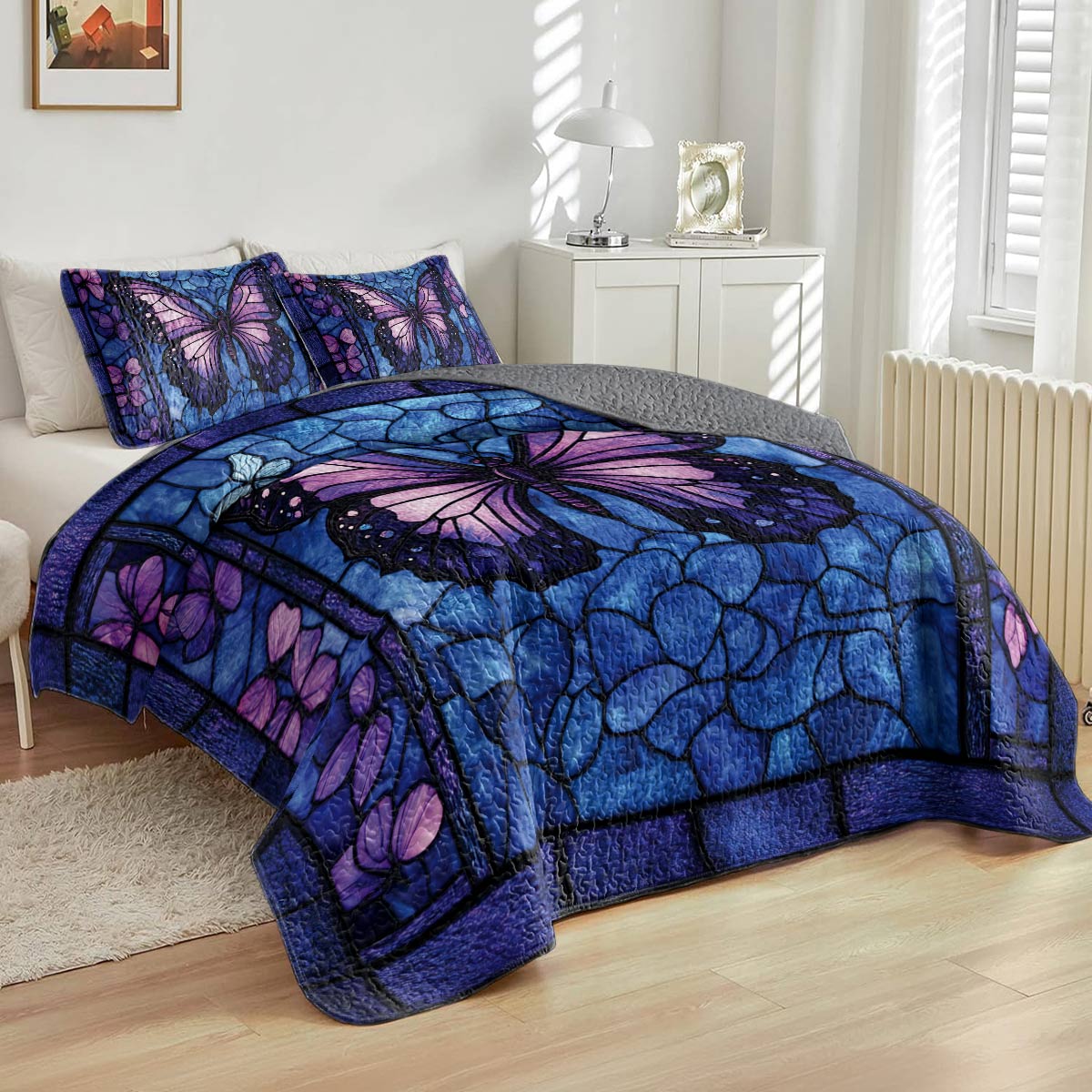 Shineful All Season Quilt 3-Piece Set Beautiful Butterfly