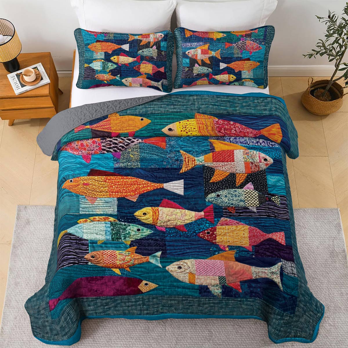 Shineful All Season Quilt 3-Piece Set Fish Frenzy