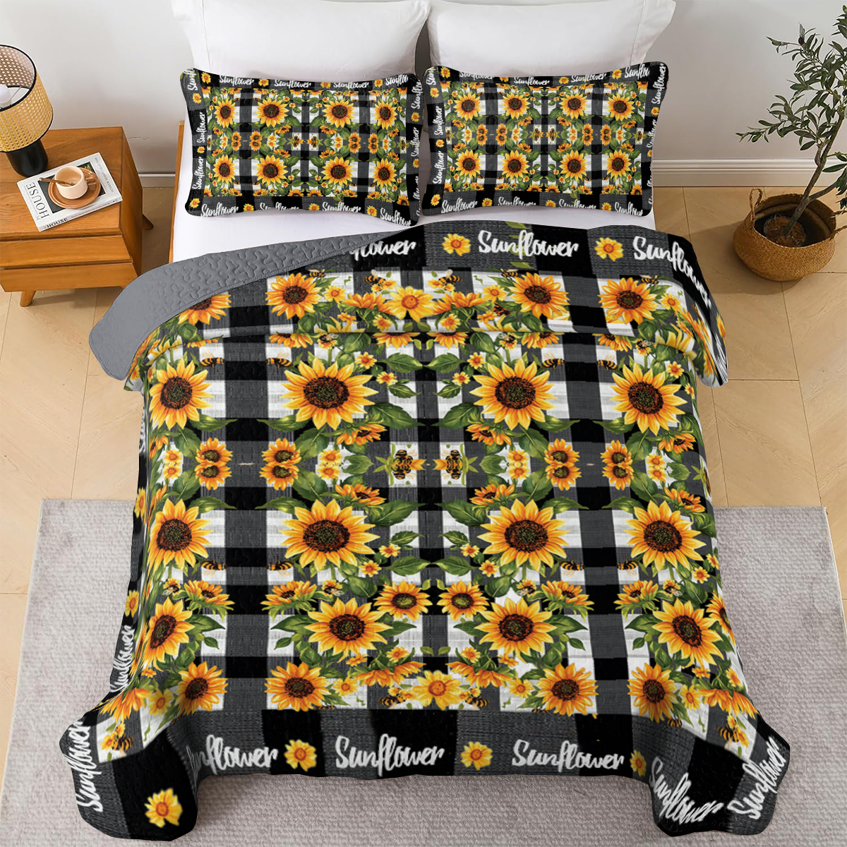 Shineful All Season Quilt 3-Piece Set - Sunflower Bliss Plaid
